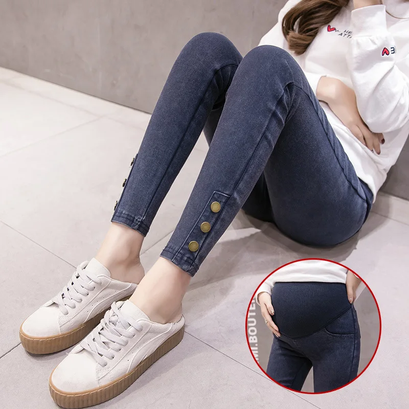 

Jeans Maternity Clothes For Pregnant Women Pencil Pants High Stretch Jeans Pants Pregnancy Clothing Spring Skinny Button Jeans