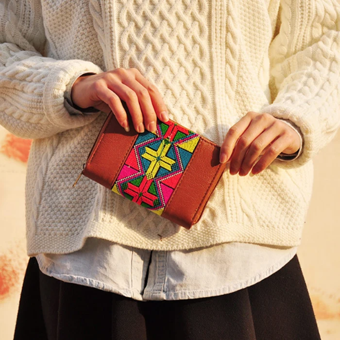 

Women Vintage Ethnic Bag Floral Embroidered Coin Clutch Purse Lady Card Long Wallet Coin Phone Card Holder Handbag