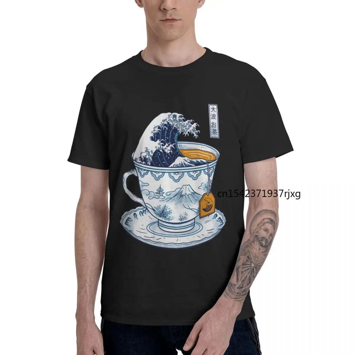 

The Great Kanagawa Tea T-Shirts Funny Crewneck Men T Shirts Short Sleeve Oversized Gift Tee Clothes Summer O-Neck Daily