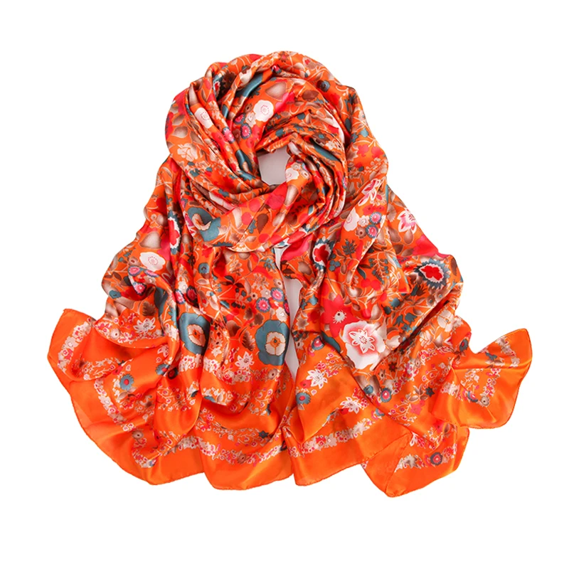

New Silk Scarf Shawl Hundreds of Flowers Blooming New Silk Satin Printed Travel Outdoor Parade Scarf