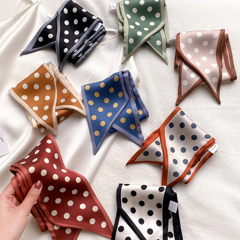 

8 Colors Female Spain Silk Neck Scarf Luxury Polka Dot Hair Tie Scarves Foulard Head Band Shawls and Wraps Neckerchief Bandanas