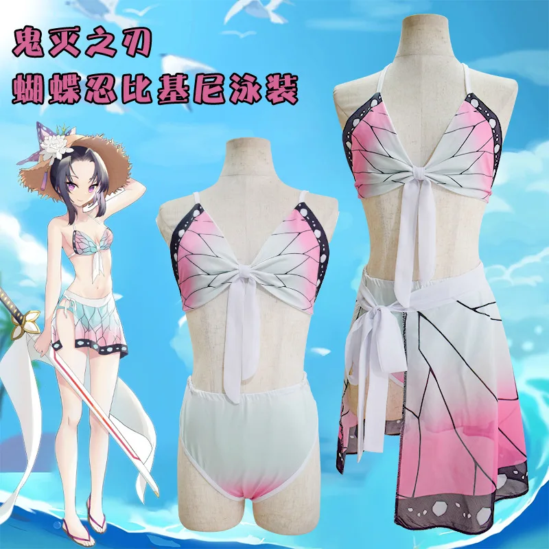 

STOCK Anime Demon Slayer Kibutsuji Muza Kamado Tanjirou Kochou Shinobu Cosplay Costume Sexy Bikini Swimsuit Size XS-XXL 2021 New