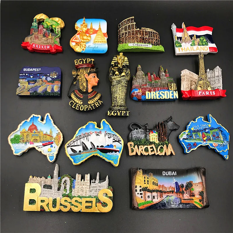 

National Tourist souvenir Hungary dubai Thailand Poland Egypt Italy Australia Germany Spain Belgium resin refrigerator magnet