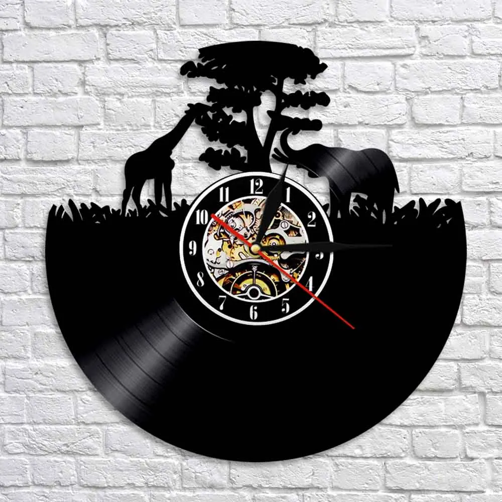 Настенные часы с изображением жирафа и слона африканского заката мамы младенца