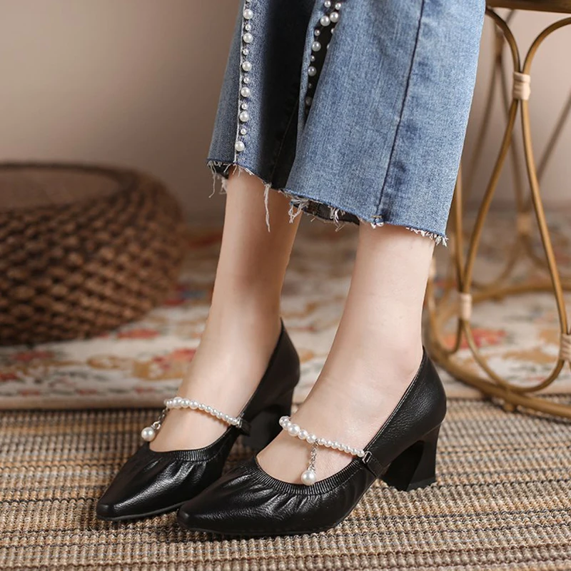 

High Heels Pointed Toe Lace-Up Shoes Chunky Sandals Mary Jane Slip On Branded Pumps Clogs for Women 2021 Spikes Gold Block Lolit