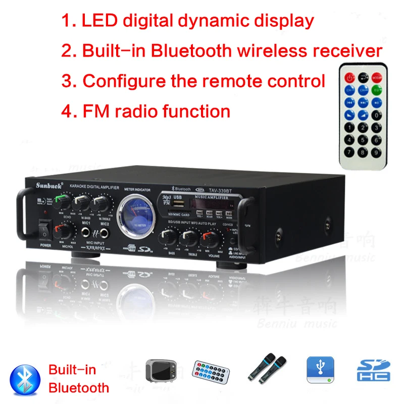

High-power 100W*2 2.0 Power Amplifier Locomotive Home Karaoke Stage Audio Conference Square Dance Car Bluetooth Power Amplifier