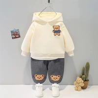 children warm plush sweater pants autumn winter cartoon baby girls clothing sets infant newborn clothes kids hooded sportswear