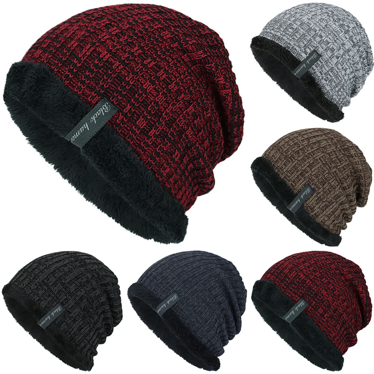 

Mens Wrap Knitted Warm Beanie Hats Casual Windproof Ribbed Outdoors Ski Caps