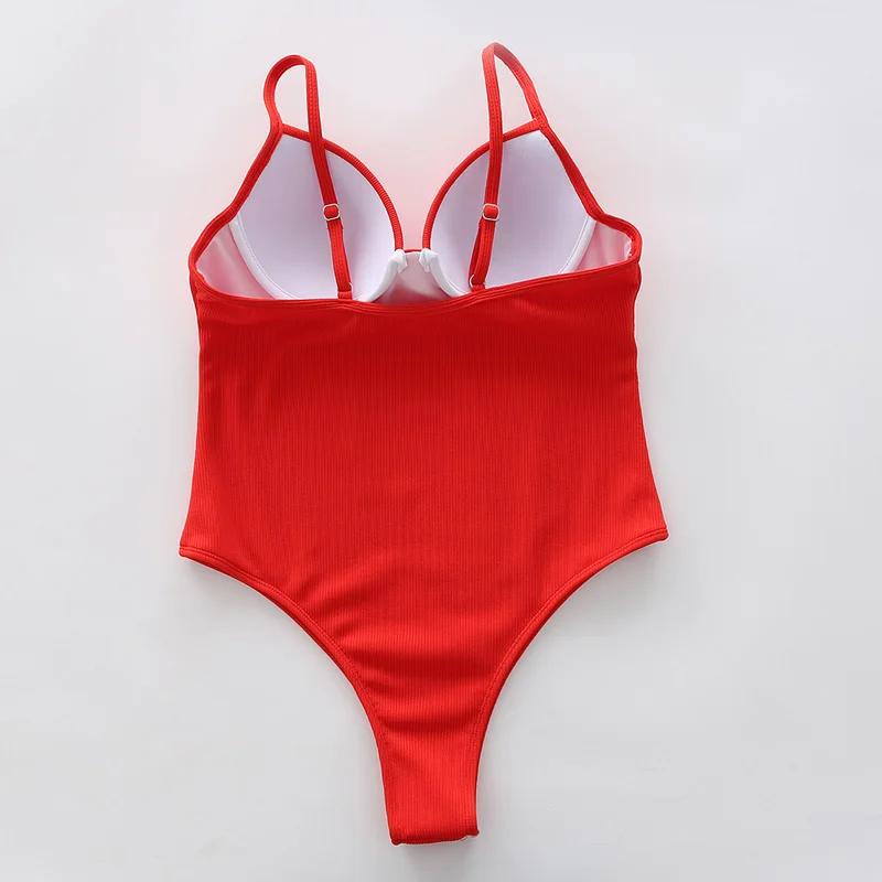 

Ingaga Sexy Push Up Swimwear Women One Piece Swimsuit Fused Solid Strap Bodysuit Beach High Cut Bathing Suit Women New 2020