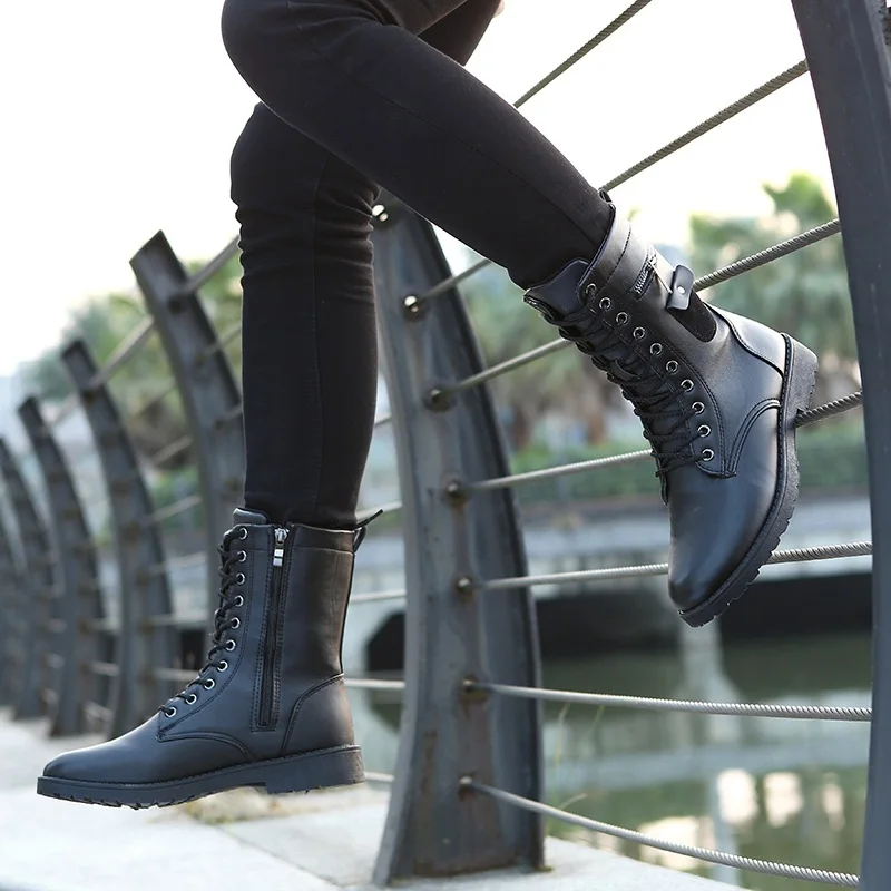 Низкие зимние повседневные мужские мотоциклетные сапоги до колена с