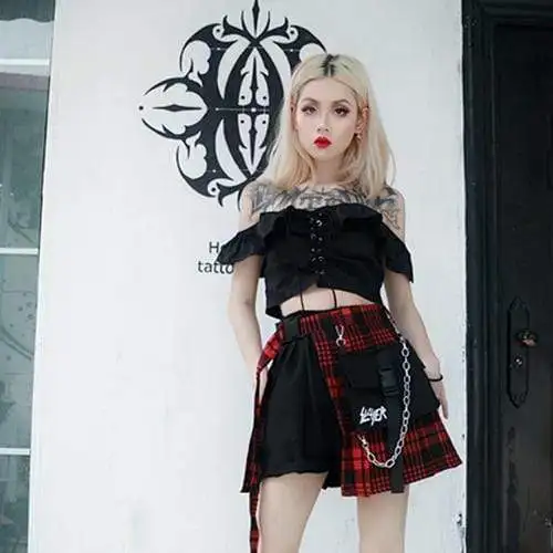 Женские готические кружевные Обрезанные Топы с открытыми плечами T024 | Женская