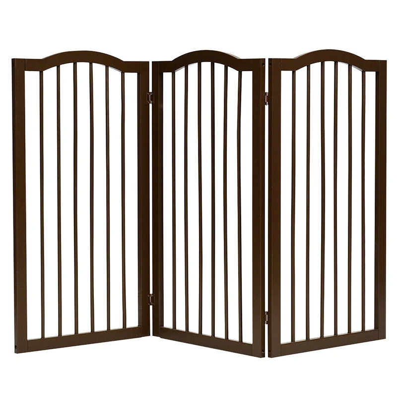 

Foldable Portable Design Solid Construction Dog Supplies 3-Panel Wooden Freestanding Pet Gate W/ Arched Top Dog Fences PS7334