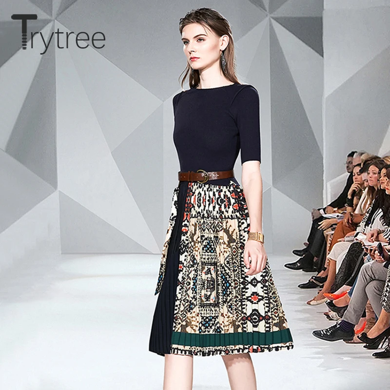 Осеннее женское Повседневное платье Trytree с круглым вырезом вязаное Модное