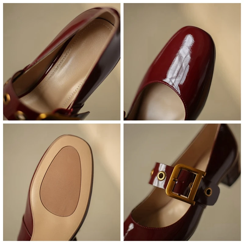 

ORCHA LISA New 2021 Ladies Pumps Round Toe 3.5cm Square Heels Patent Leather Buckle Cool Stylish Retro Size 39 Summer A3435