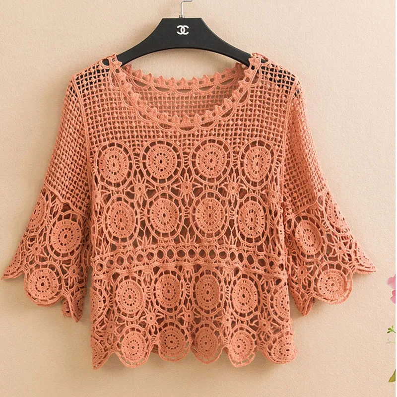 Seoaf элегантная кружевная открытая короткая блузка в Корейском стиле с коротким