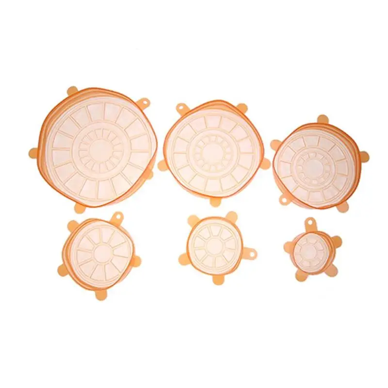 6pcs Orange 6/12 шт./компл. термостойкие силиконовые крышки растягивающиеся из Еда Обёрточная бумага миска кастрюля крышка Кухня чаша фиксаторы уход за кожей лица маска Крышка Еда свежие крышкой - Цвет: 6pcs Orange