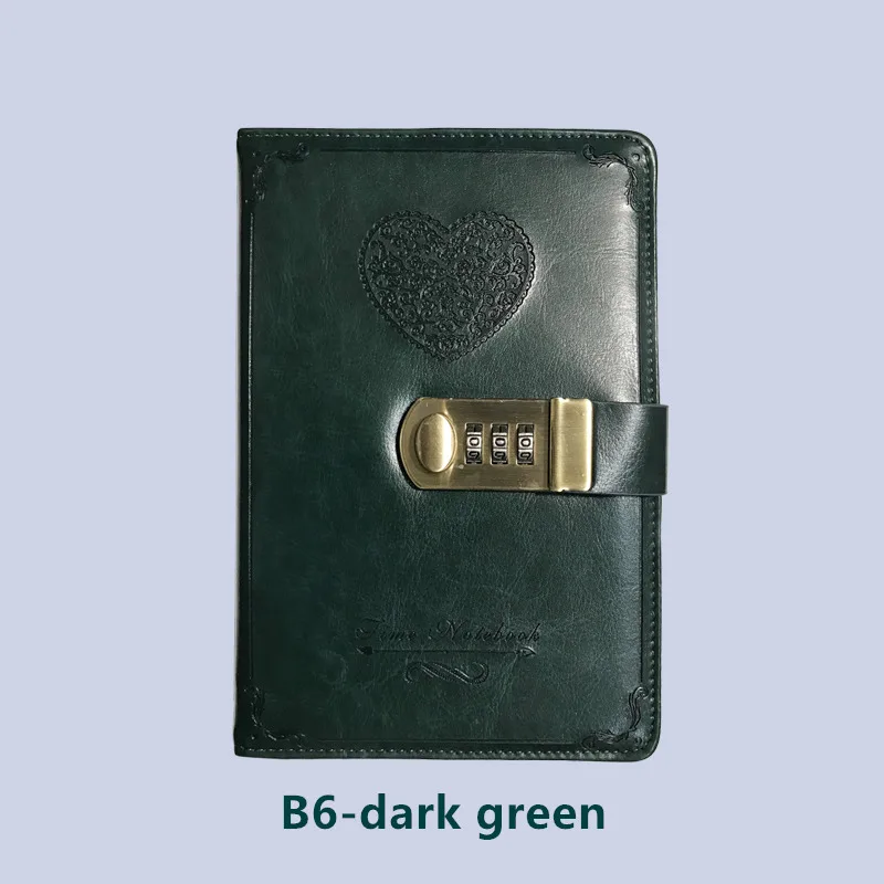 B6-dark green Дневник B6 Пароль Книга с замком Ретро ноутбук путешествия школы девушки подарок тетрадь журнал деловой планировщик - Цвет: B6-dark green