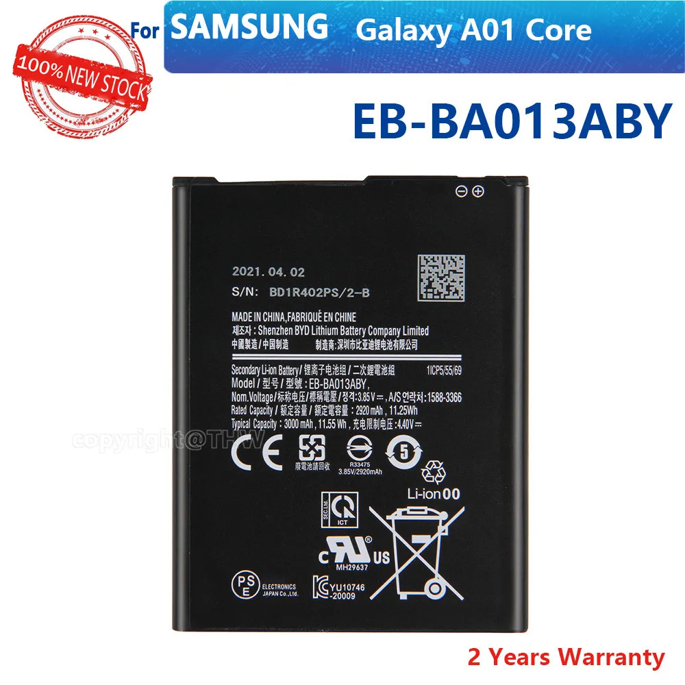 

100% Original 3000mAh EB-BA013ABY Battery For Samsung Galaxy A01 Core Authentic Phone High Quality Batteries With Tracking Code