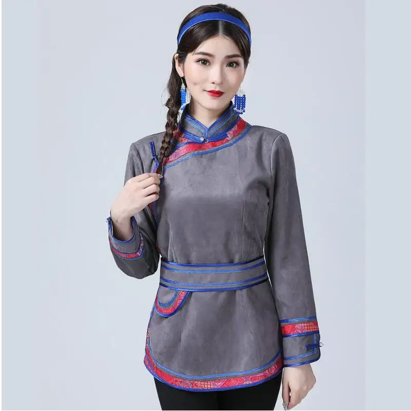 

Mongolian Costume for Women national tang suit style top jacket faux deerskin fleece clothes modern grassland living clothing