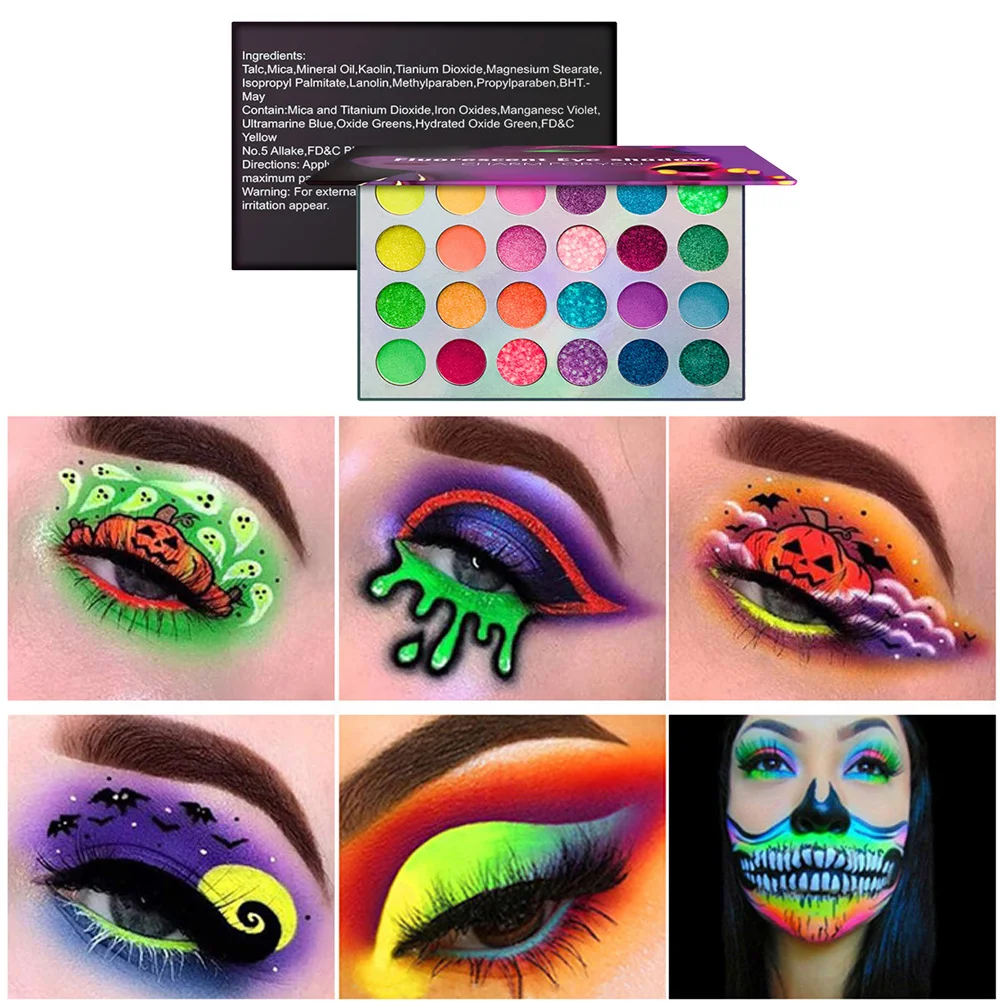 24 флюоресцентные Цвета Тени для век Палитра светится в темноте тени Макияж