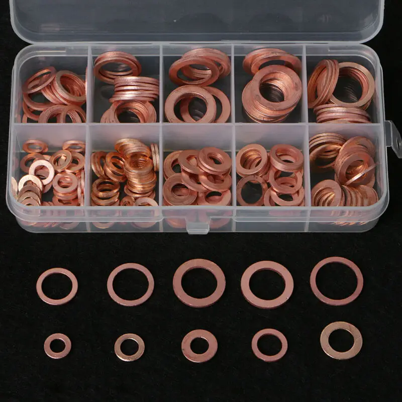 

Hydraulic fittings Copper Gaskets Solid Washers 9 Sizes Flat Seal Kit M5-M14