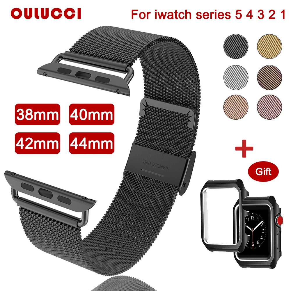 Ремешок Oulucci миланская петля для Apple Watch 3 Band 38 мм 42 черный браслет из нержавеющей