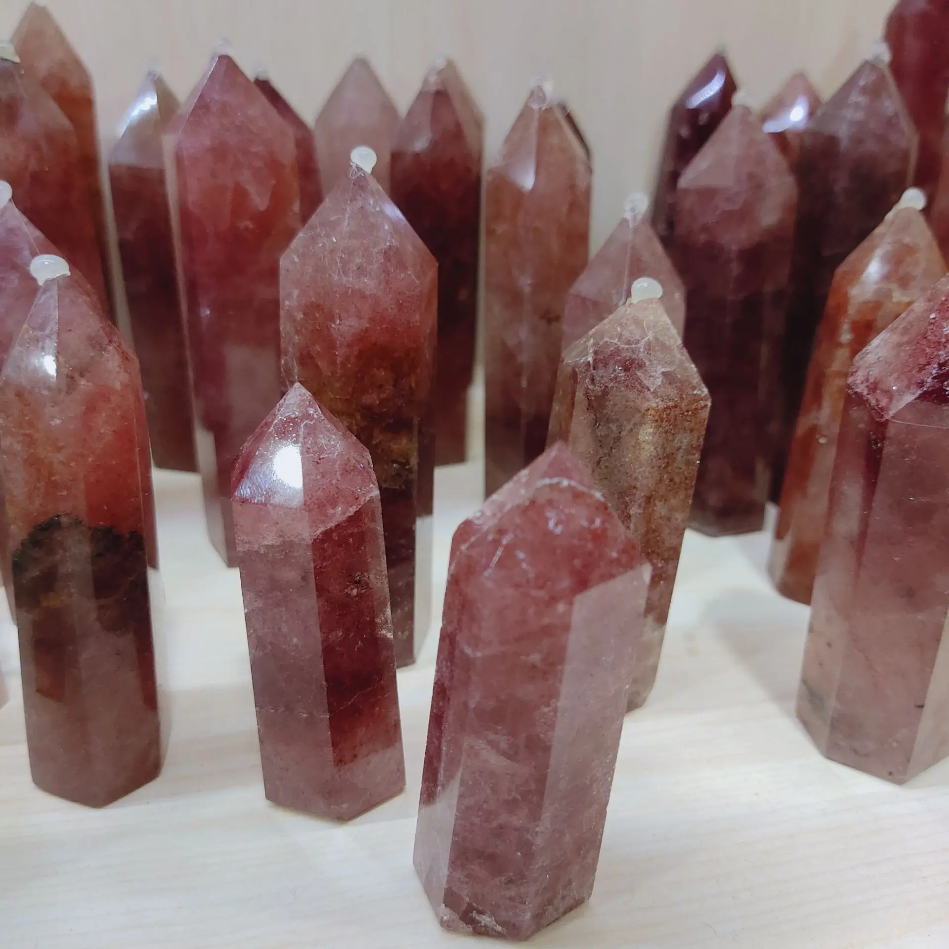 

1pcs Natural strawberry golden pillar Crystal Column Point Reiki Healing
