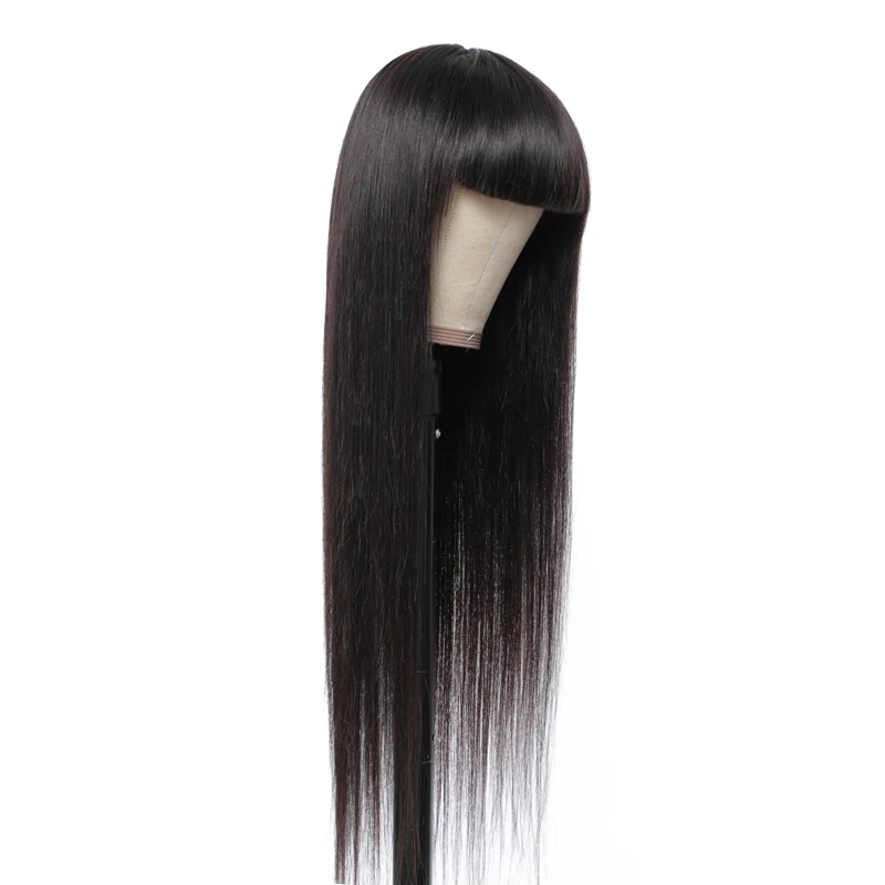 Бразильские прямые парики с челкой из человеческих волос машинного производства