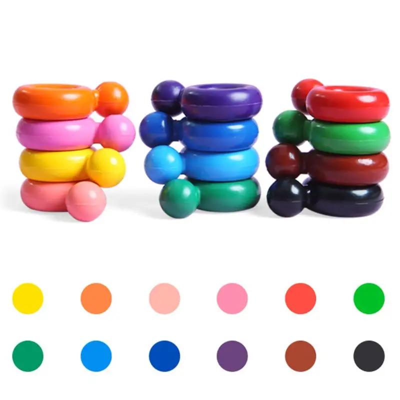 Восковые карандаши в форме кольца для малышей 12 цветов|Мелки| |