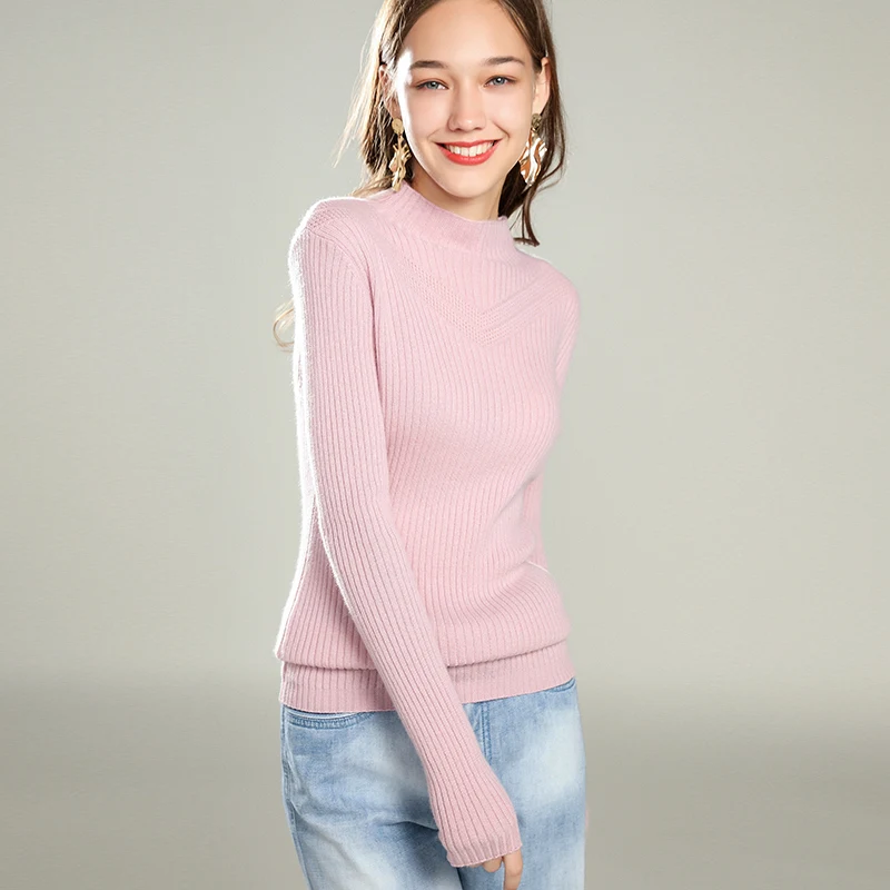 Женский свитер в полоску с воротником-стойкой из 100% кашемира пикантный