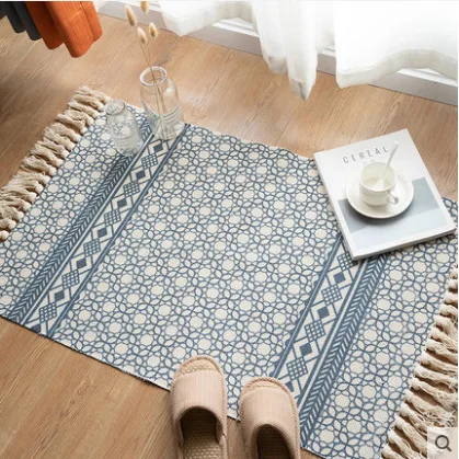 Nordic Cotton And Linen Rug Floor Ethnic Style Carpet Door Tassel Foot Small Bedroom Non-slip Geometric For Living Room | Дом и сад