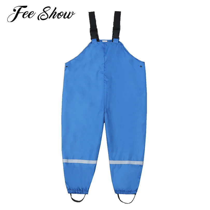 

Kids Girls and Boys Waterproof Suspender Rain Pants Cartoon Print Strriup Rain Bib Overalls Children Rain Suspender Pants