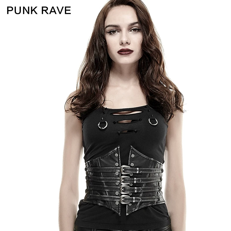 PUNK RAVE Steampunk Female Accessories Slim Body Shaper Buckle Loops Girdle Vintage Inelastic Leather Unisex Girdle Hand-Rubbed