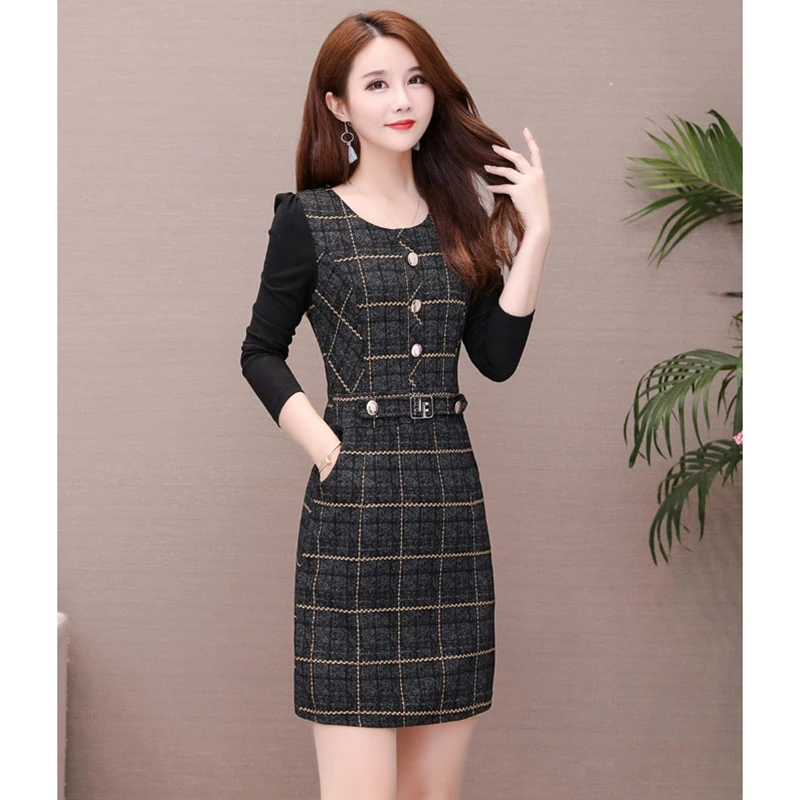 Женское платье в клетку с длинным рукавом размеры до 5XL | Женская одежда