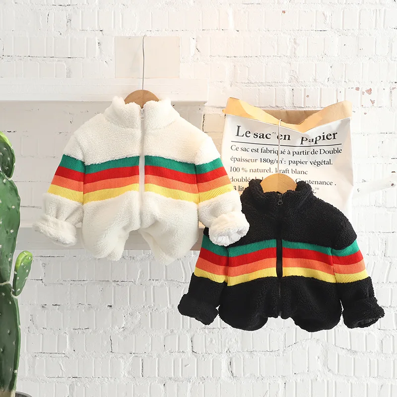 

Новая детская зимняя одежда для мальчиков куртка на молнии с высоким воротником цветная полосатая одежда с прострочкой модная верхняя одеж...