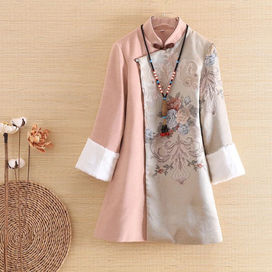 Embro Mill осеннее Женское пальто Топ в китайском стиле ретро жаккард 3/4 рукав