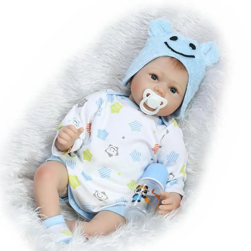 

22inch Blue Eyes Lifelike Kids Children Gifts Sleep Toys Cartoon Floral Clothes Nipple Bottle With Blanket Soft Real