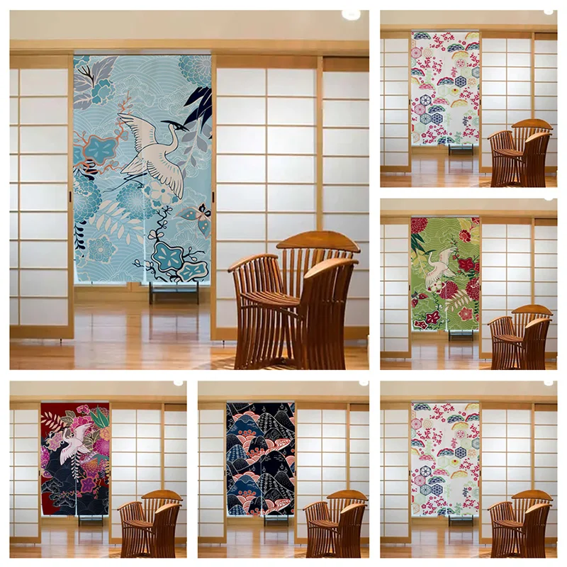 

Japanese Style Door Curtain Flying Crane Folding Fan Shading Pattern Home Decor Door Curtain Ukiyo-e Art Ornament Noren Curtain