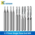 Фреза с одной канавкой, спиральная Концевая фреза с ЧПУ, 3D режущее сверло, 10 шт., фреза из карбида вольфрама, фрезы с хвостовиком 3,175 мм, фрезы