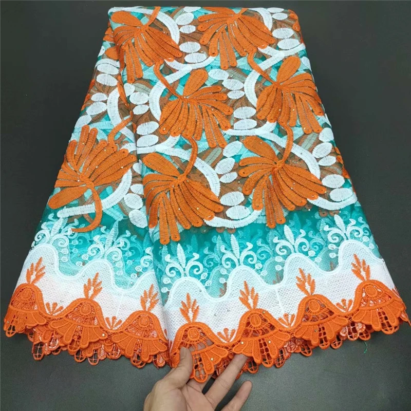 

New african lace fabric 2021 high quality lace Orange Embroidery French Mesh Lace For Party Wedding