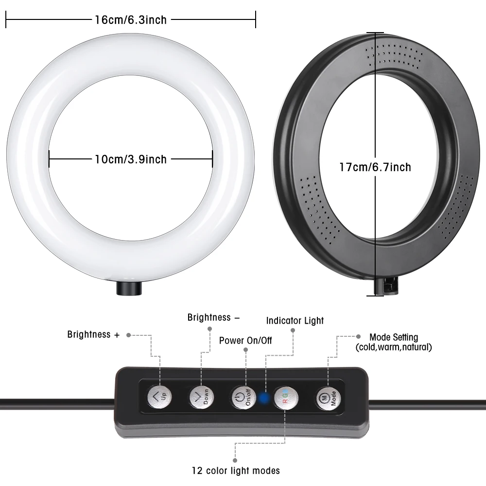 Кольцевой LED светильник 6 дюймов 15 цветов 3 модели со штативом и USB