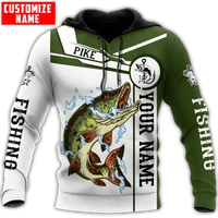 customized name pike fishing 3d all over printed mens hoodie sweatshirt autumn unisex zip hoodies casual streetwear kj825
