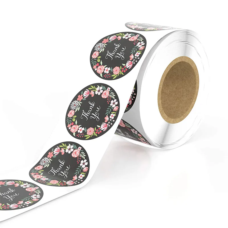 50-500pcs FLOWER thank you sticker scrapbooking for envelope seal labels stickers pink white black stationery | Дом и сад