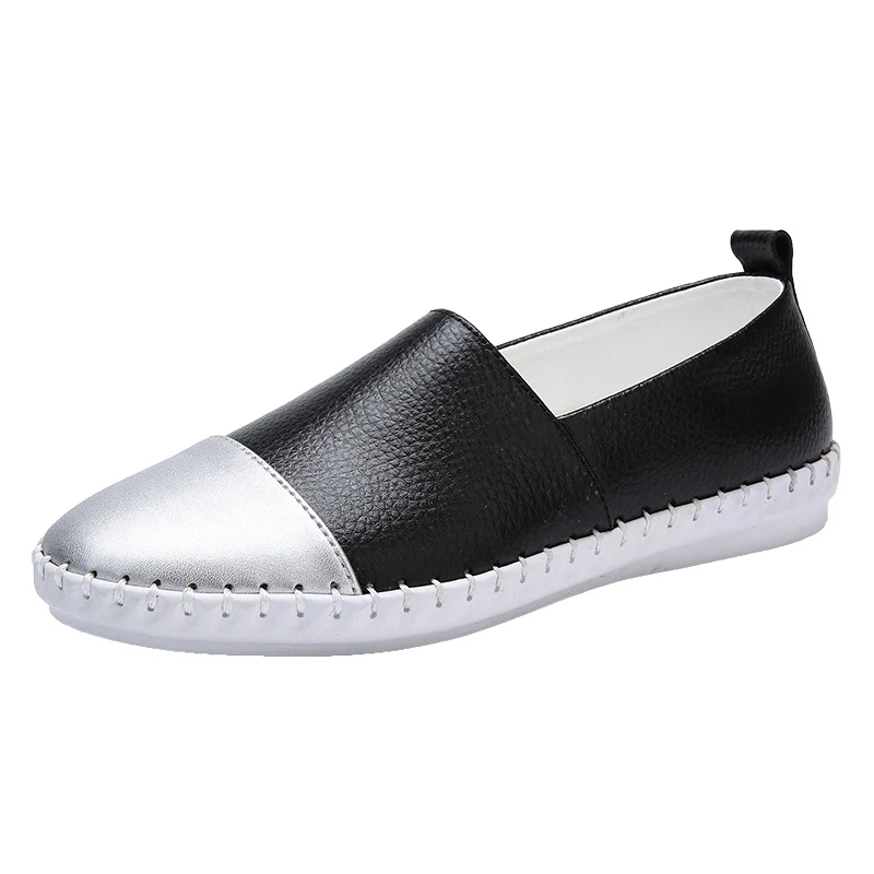 Балетки женские на плоской подошве дышащие кожаные туфли лодочки с вырезами без