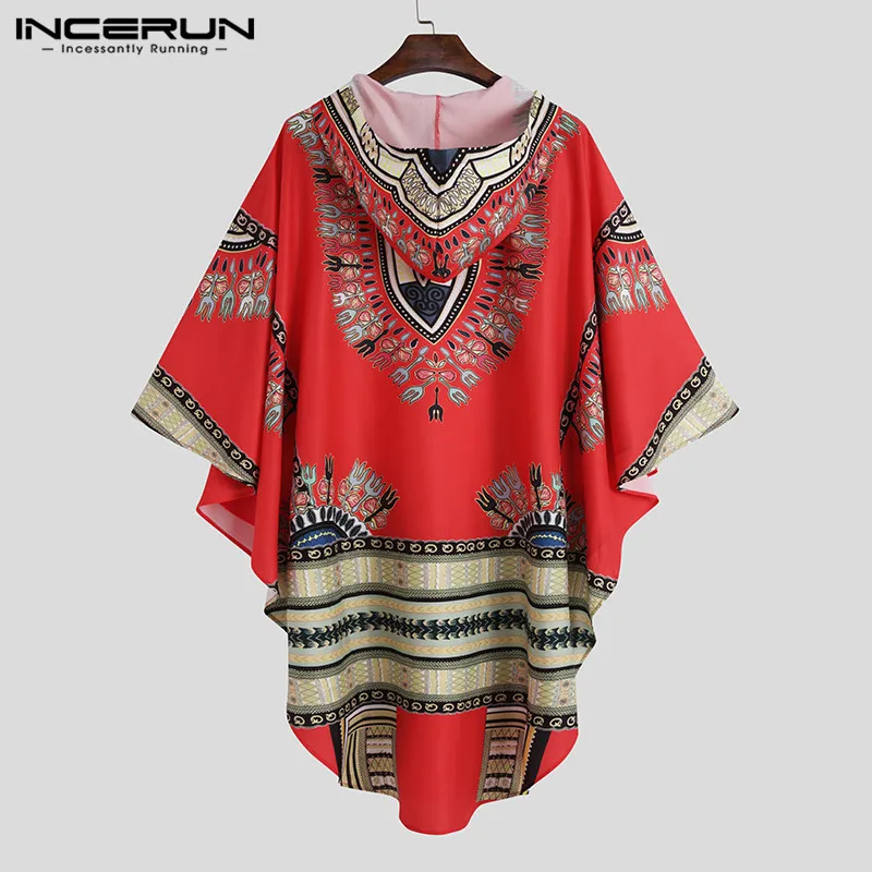 

Men African Clothing Ethnic Style Printed Hooded Cloak Tops Vintage Ponchos Casual Loose African Dashiki Men Shirt S-5XL INCERUN