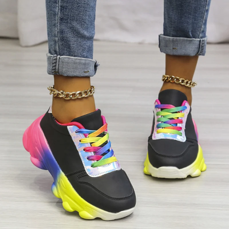 

Women Casual Shoes Fashion Breathable Walking Mesh Rainbow Platform Shoes Sneakers Women 2021 Vulcanized Shoes Female Footwear