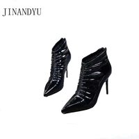 handmade leather shoes white black boots women heel new sexy high heels fashion ankle boots pointed toe shoes for women heels