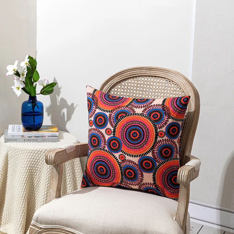 

Fashion New Bohemian Style Geometric Circle Printing Sofa Polyester Cotton Pillowcase Home Bedroom Bedside Cushion Cover