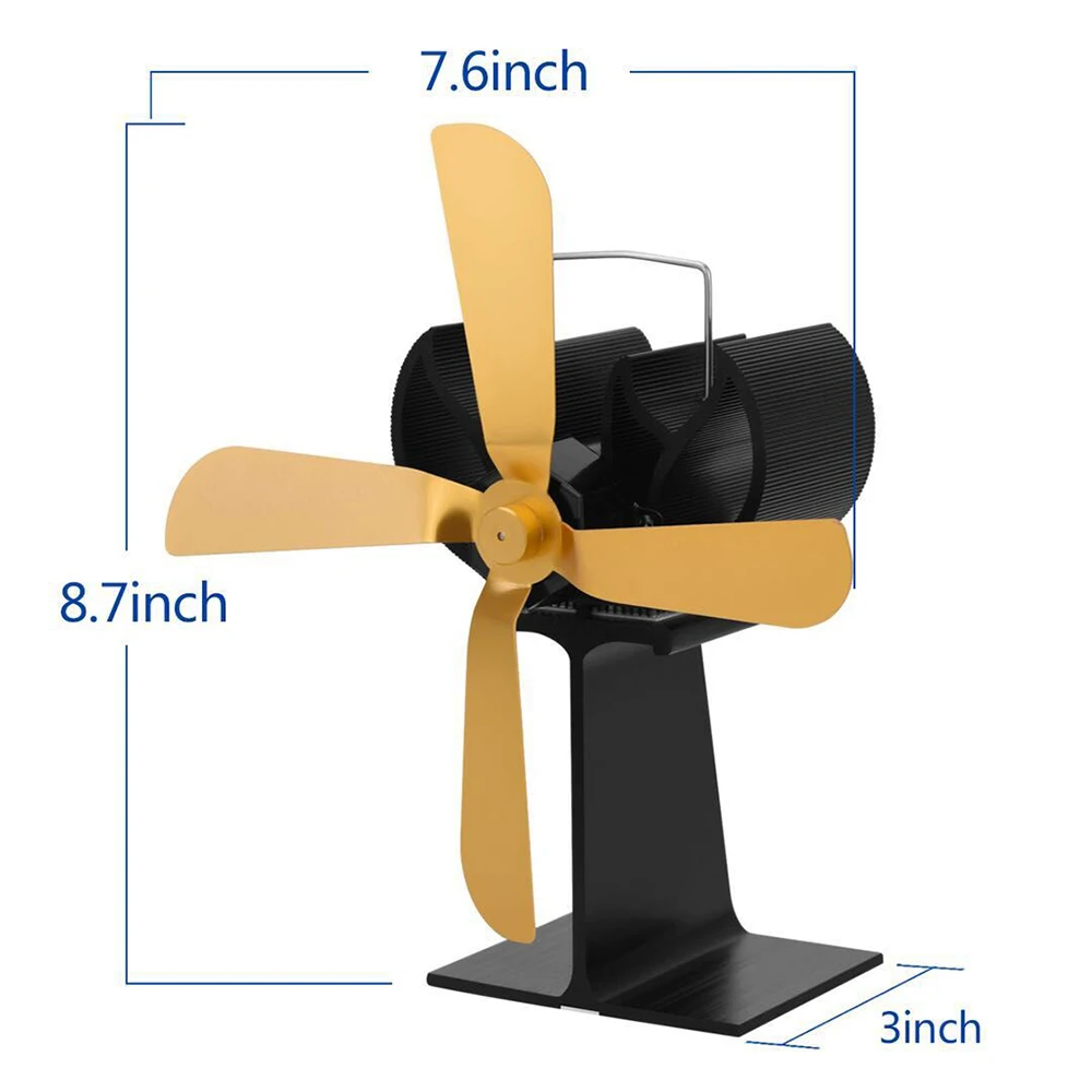 

New 4 Blades Home Fireplace Fan Efficient Heat Distribution for Wood Stoves Stove Fan Gold/Black