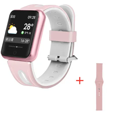 Pink add strap Bluetooth умные часы P68 с поддержкой кровяного кислорода, давления, сердечного ритма, IP68 Водонепроницаемые спортивные Смарт-часы для xiaomi huawei iphone - Цвет: Pink add strap